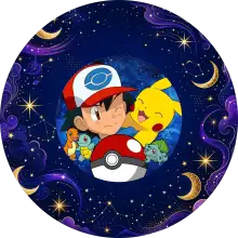 Ash ve Pikachu baskılı pasta şablonu